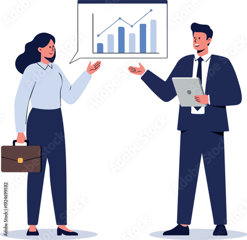 Business Meeting Blue Suit Man Woman Bar Chart Graph Analysis Vector