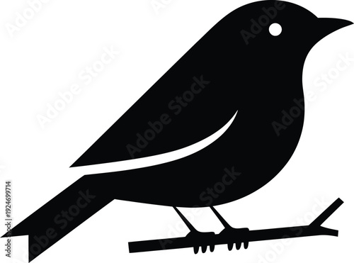 Black silhouette of a small bird perched on a branch