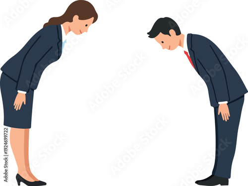 Business People Bowing Respectfully Flat Design Isolated Vector