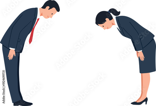 Business People Bowing Respectfully White Background Flat Design