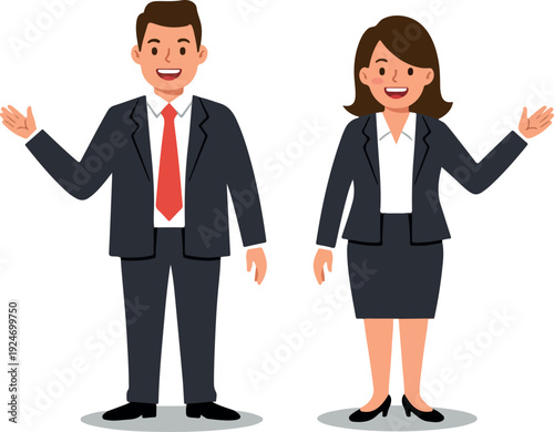 Business People Flat Design Isolated on White with Red Tie