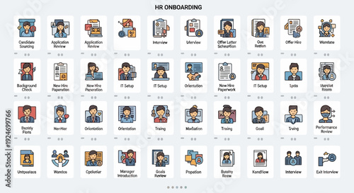 Human Resources and Team Management Icons Set with Recruitment Symbols
