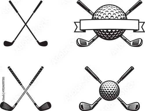Golf Club and Ball Symbol Collection Simple Sports Vector