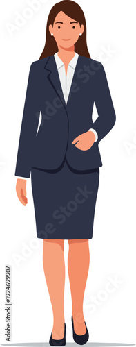 Business Woman In Dark Blue Suit White Shirt Isolated On White