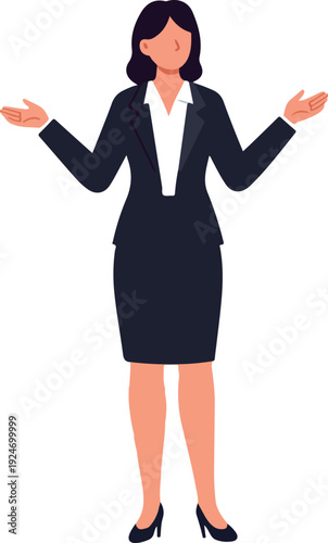 Business Woman In Dark Suit With White Blouse And High Heels