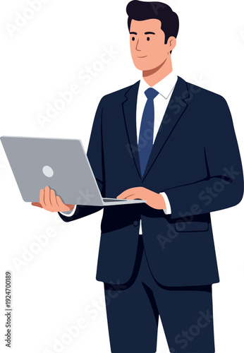 Businessman Working On Laptop Minimal Illustration Business Professional