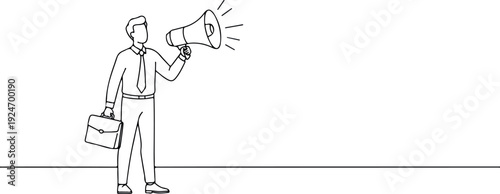 Businessman With Megaphone Announcing Important News Holding Briefcase Minimalist Illustration