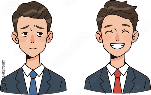 Businessmen Emotions Sad Happy Flat Design Vector Icon Set