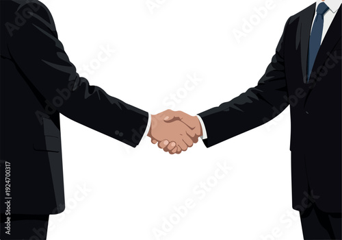 Businessmen in Dark Suits Shake Hands Isolated White Background Minimalist