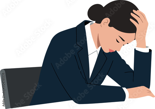 Businesswoman Feeling Stressed Sitting At Desk In Office Flat Illustration
