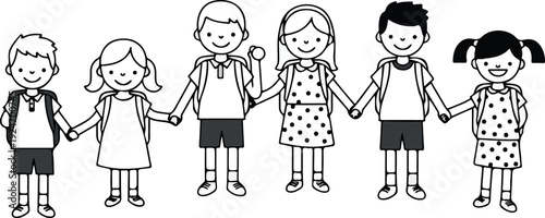 Children Holding Hands Happy Diverse Group Vector Illustration