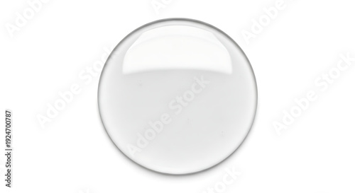 A pristine, transparent, spherical glass lens or water droplet reflecting light on a clean white surface.