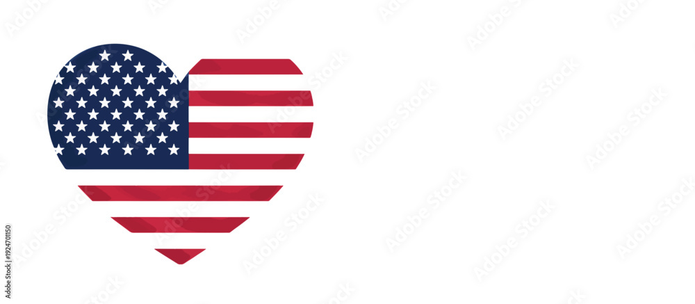 Obraz premium Heart shape with USA flag pattern. American patriotic love symbol. Vector illustration