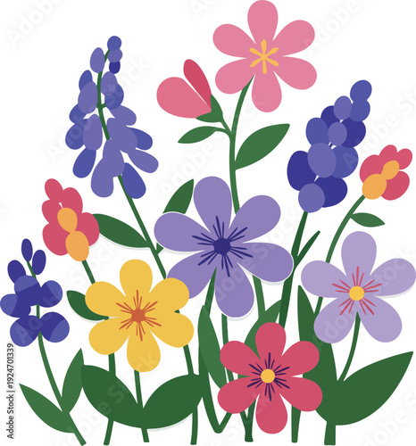 Colorful Abstract Floral Arrangement With Blue Purple Yellow And Pink Flowers