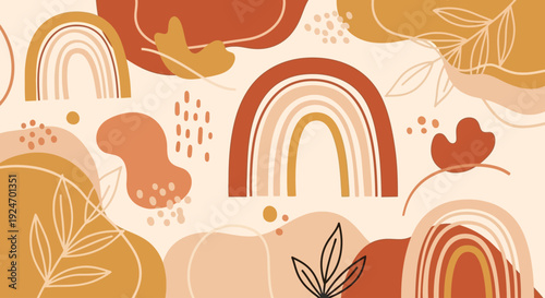 Boho Hand Drawn Organic Shape Abstract Background Vector