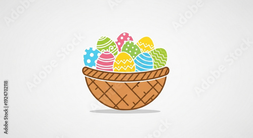 Colorful easter eggs in a woven basket on a white background symbolizing springtime and holiday celebrations