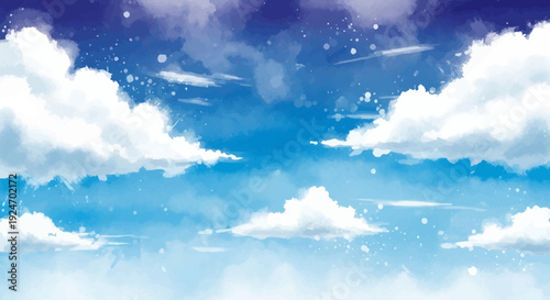 Watercolor Painted Blue Sky and Clouds Abstract Background Vector