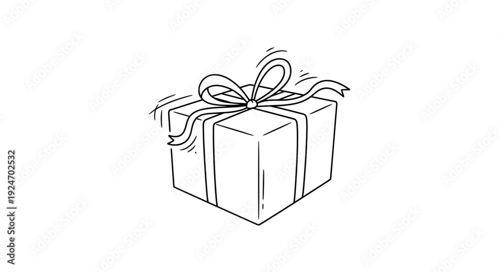 Fototapeta premium Hand Drawn Gift Box with Ribbon and Bow, Simple Line Art Illustration on White Background