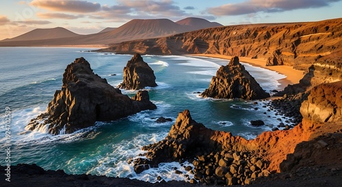 Coastal Dawn: Jagged Rocks Embrace the Tide