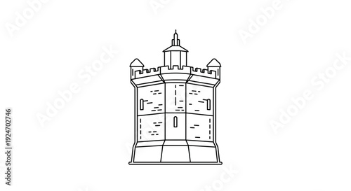 Fortress Tower Icon, Medieval Castle Outline, Historic Landmark Vector Art
