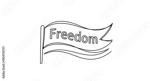 Freedom Flag Waving, Conceptual Line Art Symbolizing Liberty and Independence