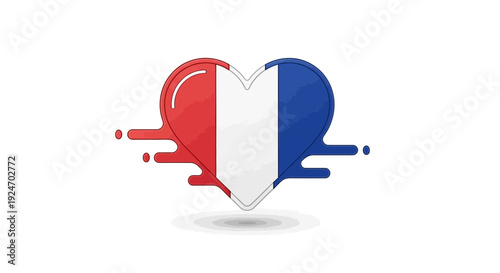 French Flag Heart Shape Dripping Paint, Symbol of Love for France