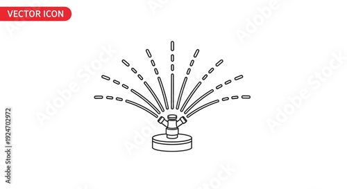 Garden Sprinkler Icon, Water Spraying Outwards, Vector Line Art