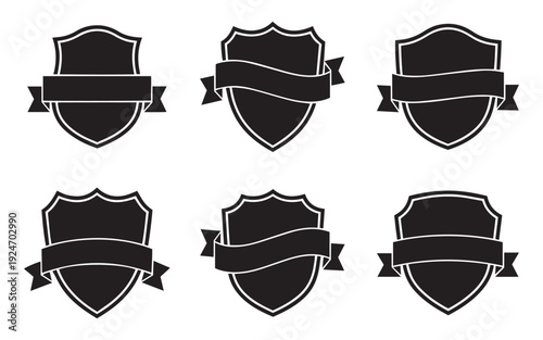 premium vintage shield emblems with flowing ribbon