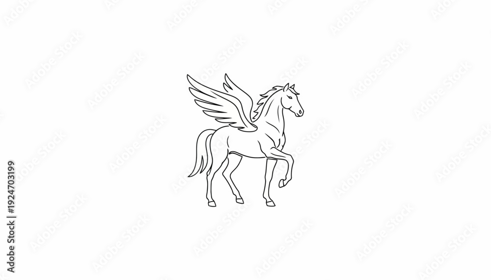 Fototapeta premium Elegant Pegasus Horse Line Art Illustration - Mythical Creature Flying