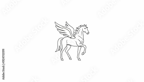 Elegant Pegasus Horse Line Art Illustration - Mythical Creature Flying