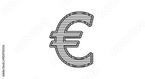 Euro Currency Symbol Icon, Stylized Outline with Horizontal Lines, Financial Concept