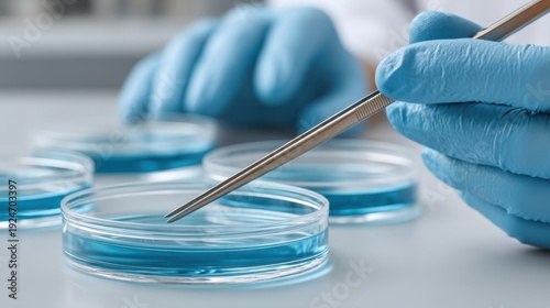 Scientist Examining Nanotech Fibers with Tweezers in Laboratory Setting