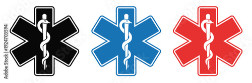 Star medicine icon set, snake medical symbol, healthcare, hospital, pharmacy, vector, flat design