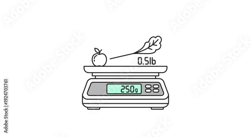 Digital Kitchen Scale Weighing Apple and Leaf, Measuring 250g and 0.5lb
