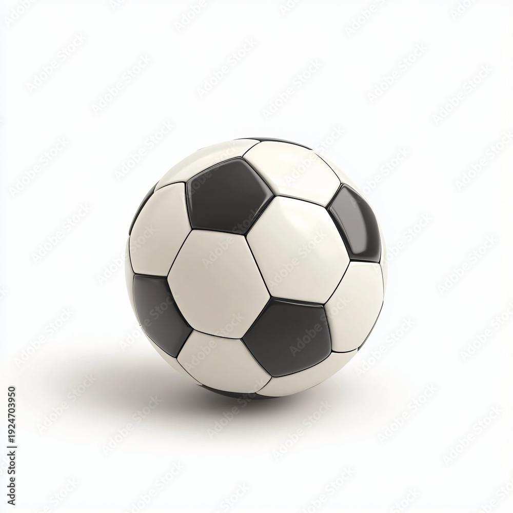 Naklejka premium Classic Black and White Soccer Ball – Realistic Football Sports Equipment 3D Illustration on Light Background