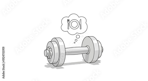Dumbbell with a thought bubble of food, representing fitness and nutrition goals
