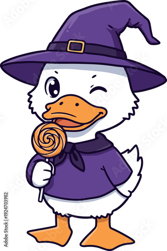Cute Duck Witch With Lollipop Vector Art
