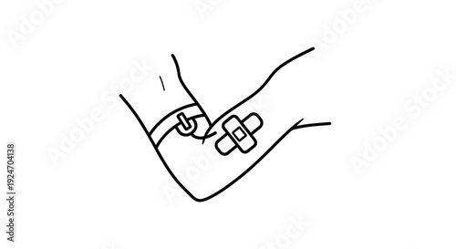 Close-up of a tourniquet and bandage on an arm, medical illustration