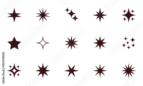 Star shapes collection, sparkling glitter stars, decorative design, glam effect, celebration, shiny, vector