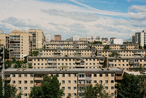 Dense Soviet-era apartment blocks in urban residential district