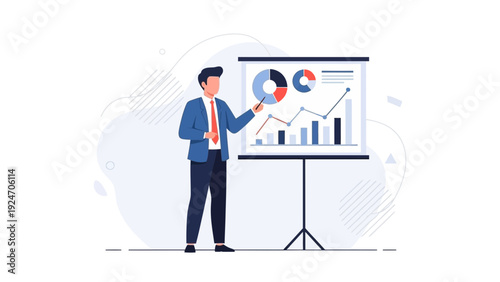 Businessman presenting financial graph data on a whiteboard