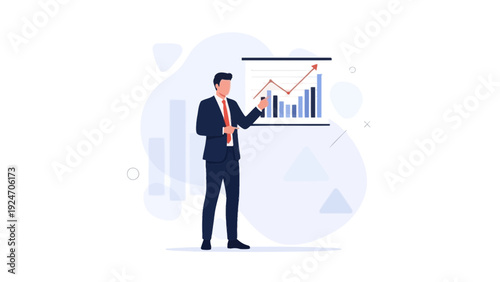 Businessman presenting financial growth chart on a whiteboard