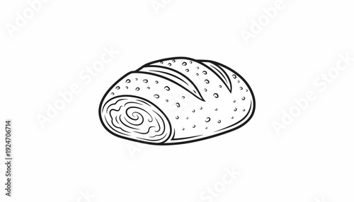 Black and White Sketch of a Loaf of Bread with Swirl Pattern