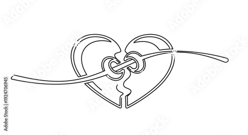 Broken Heart Puzzle Pieces Connected by String, Symbolizing Love and Connection