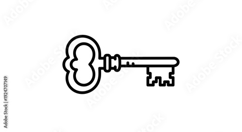 Vintage Skeleton Key Icon, Antique Door Lock Opener, Retro Security Symbol
