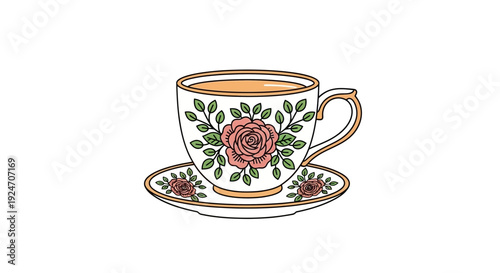 Vintage Tea Cup and Saucer with Rose Pattern, Elegant Floral Design, Afternoon Tea