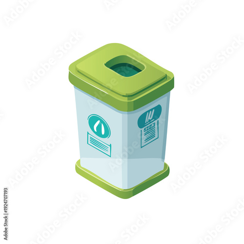 Flat color vector illustration of green recycling bin for waste management in Bangladesh