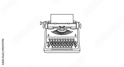 Vintage Typewriter Illustration: Retro Writing Machine with Paper
