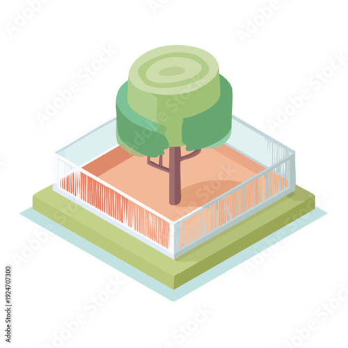 Flat color vector illustration of a protected young tree in a farm or park in Bangladesh