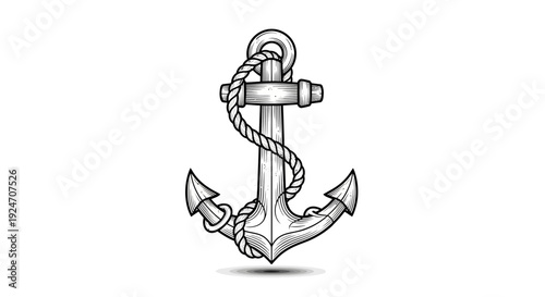 Vintage Anchor with Rope Illustration - Nautical Symbol